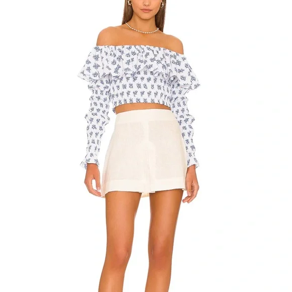 NWT caroline constas lydia off the shoulder top in blue toile spot